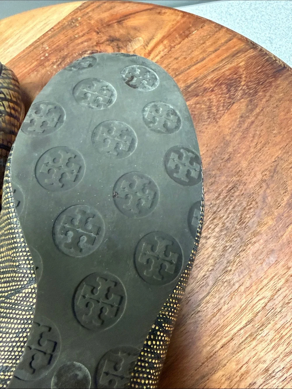 Tory Burch Reva Ballet Flats Gold Black Lizard Embossed Leather Size 7.5